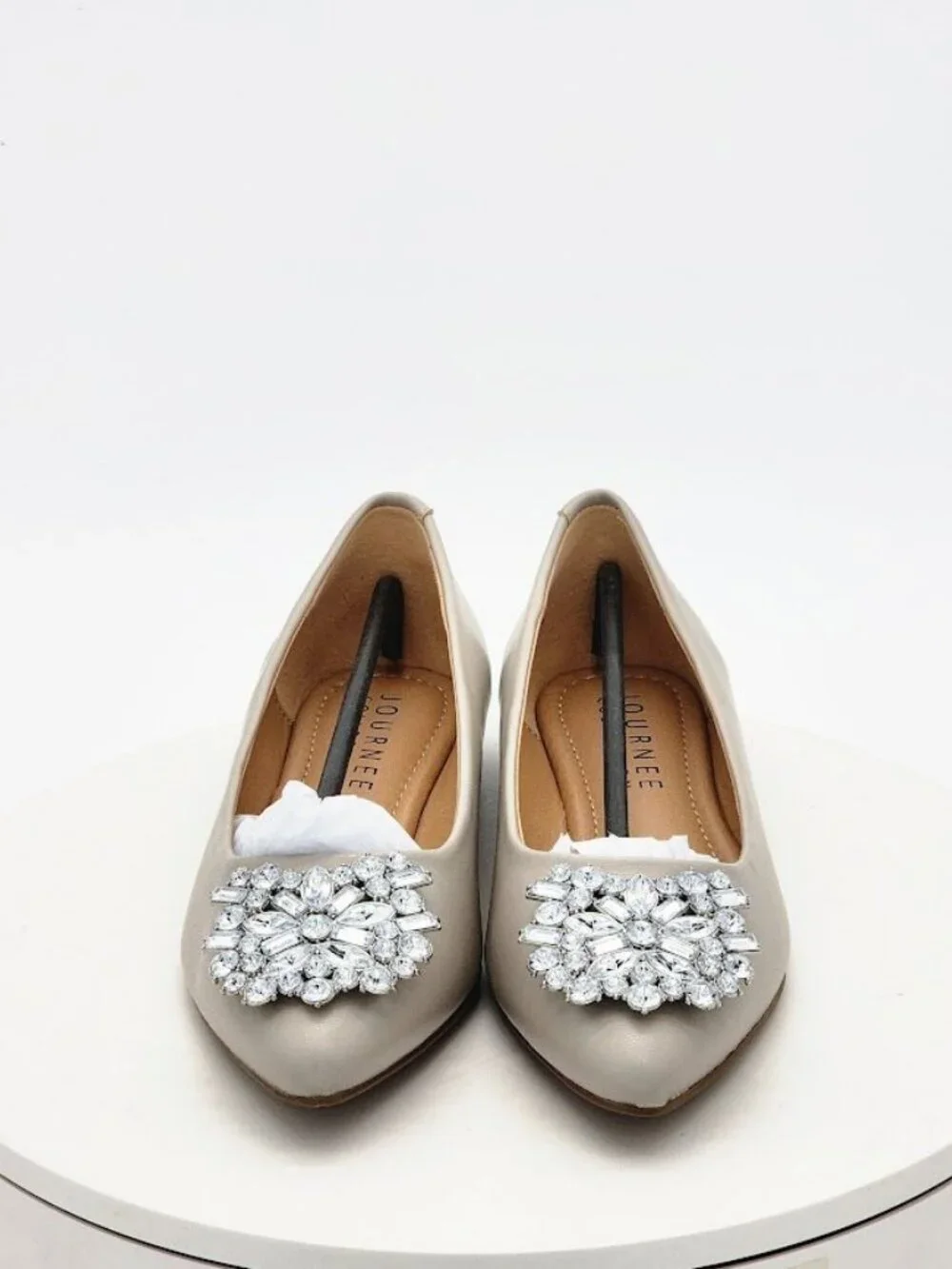Journee Collection Renzo Gray Rhinestone Pointed Toe Flats Women's Size 7